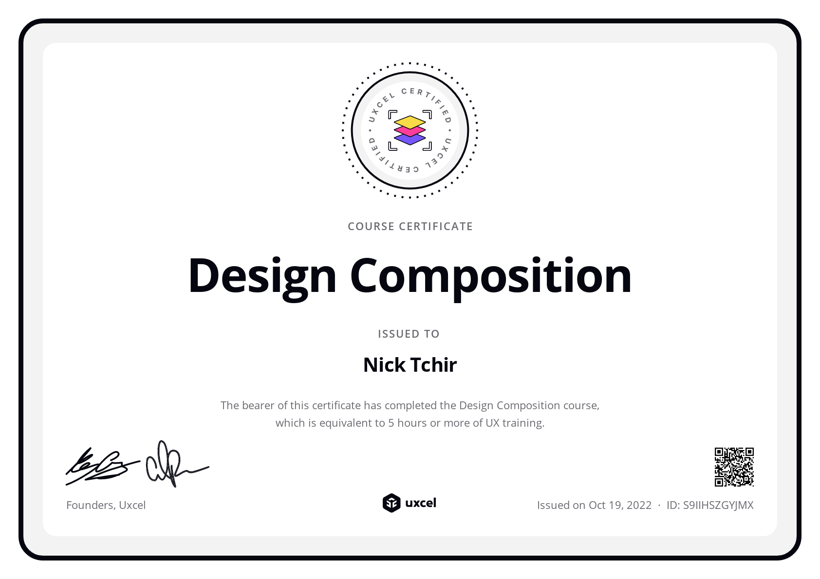 Nick Tchir's certificate